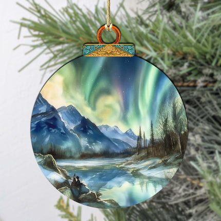 Alaskan Northern Lights Wooden Ornaments by G.Debrekht - Wildlife Holiday Decor - 870039-1