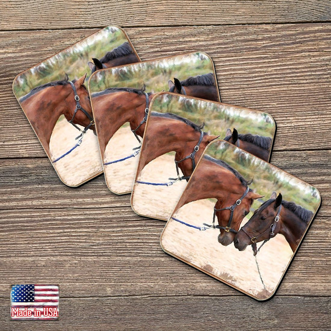 Horses Wooden Cork Coasters Gift Set of 4 by Nature Wonders - Nature Wildlife Decor  - 95370C-S4-0