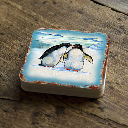 Penguins Wooden Cork Coasters Gift Set of 4 by Nature Wonders - Nature Wildlife Decor  - 95382C-S4-3