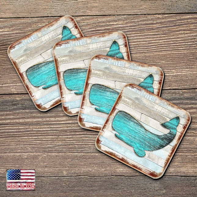 Humpback Whale Coastal Wooden Cork Coasters Gift Set of 4 by Nature Wonders - Coastal Sea-Life Decor - 8198516-2-9C-S4-0