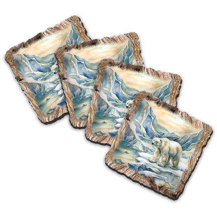 Polar Bear Wooden Cork Coasters Gift Set of 4 by Nature Wonders Nature Wildlife Decor  - 95400C-S4-2