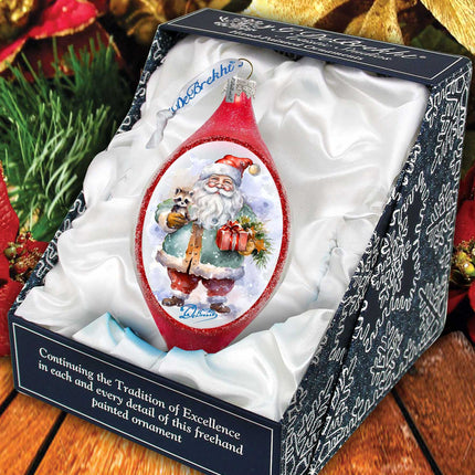 Santa Claus Presents Drop Glass Ornament by G. Debrekht - Christmas Santa Snowman Decor - 757-045-4