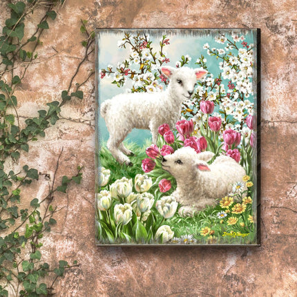 Easter Lambs Wooden Wall Art by D. Gelsinger - Easter Spring Decor - 95673B-DG-1