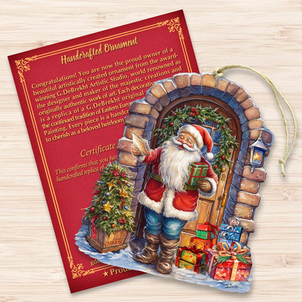 Santa's Surprise Visit Holiday Wooden Ornaments by G. Debrekht Christmas Santa Snowman Decor - 8611045-2