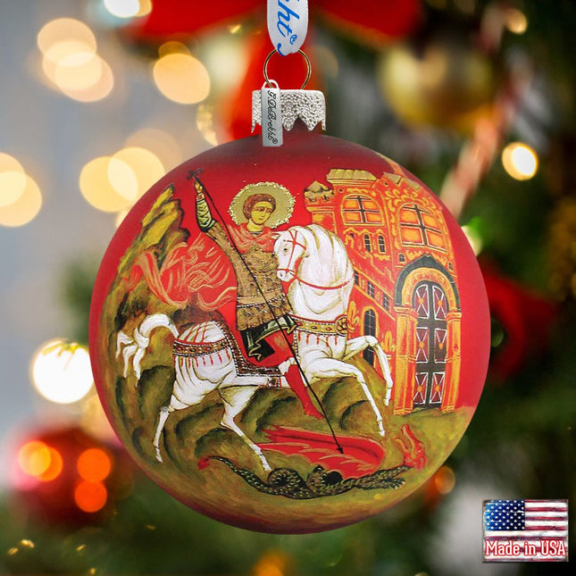 Icon Saint George Ball Glass Ornament by G. DeBrekht - Nativity Holiday Decor - 73214-0