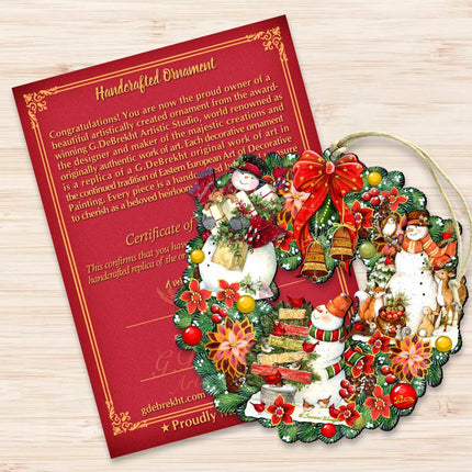 Snowy Christmas Wreath Wooden Ornaments by G DeBrekht and Susan Winget - Santa and Snowman Decor - Item 8185307-4-SW-3
