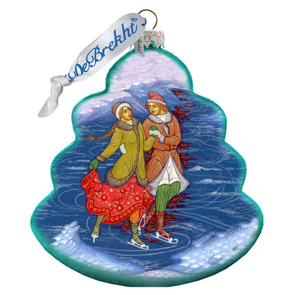 Palekh Skating Couple Glass Ornament by G. DeBrekht - Christmas Decor - 762-022-4