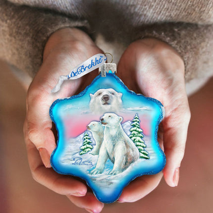 Polar Bear Snowflake Glass Ornament by G. DeBrekht - Wildlife Holiday Decor - 754-001-2