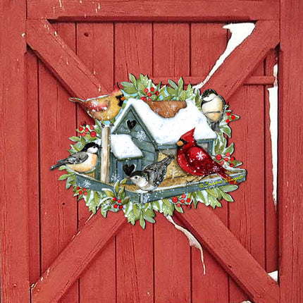 Front Door Winter Cardinals Birdhouse Decor - Christmas Welcome by Susan Winget - Handmade Gift Product Code 8471115-2H-SW-2