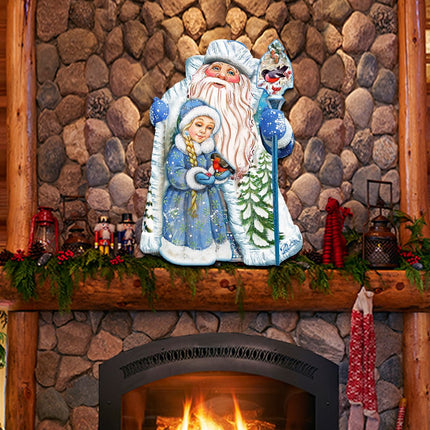 Santa With the Girl Christmas Door Decor by G. DeBrekht - Christmas Santa Snowman Decor - 8111410H-2