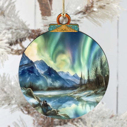Alaskan Northern Lights Wooden Ornaments by G.Debrekht - Wildlife Holiday Decor - 870039-2
