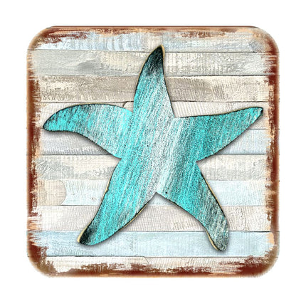 Starfish Coastal Wooden Cork Coasters Gift Set of 4 by Nature Wonders - Coastal Sea-Life Decor - 8198531-9C-S4-2