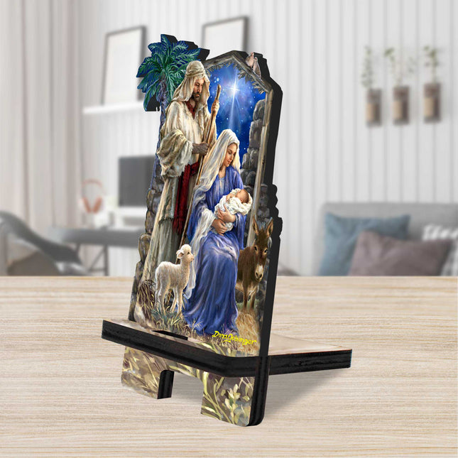 Holy Night Cell Phone Stand Inspirational Decor Wood Mobile Tablet Holder Charging Station Organizer - 892087C-DG-0