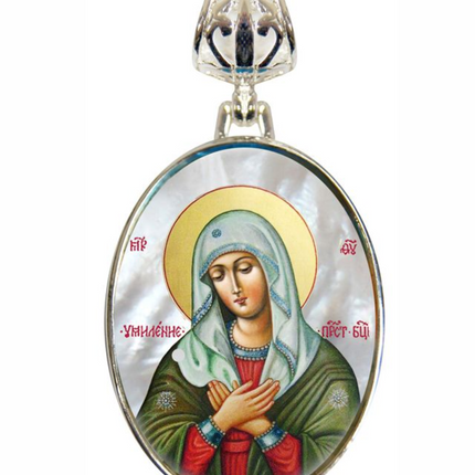 Mother of God Tenderness Silver Plated Mother of Pearl Necklace Jewelry - 43012-0