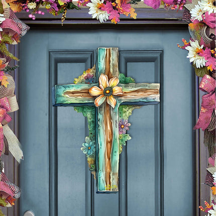 Teal Cross Holiday Door Decor by G. Debrekht - Easter Spring Decor - 8688164H-2