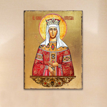 Saint Elena Wooden Gold Plated Religious Orthodox Sacred Icon - Inspirational Icon Decor - 85061-0
