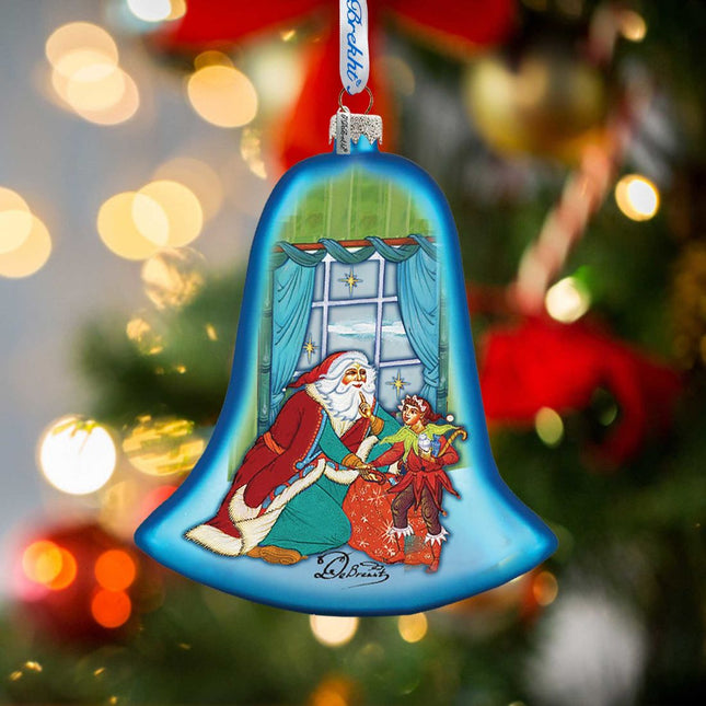 Night Before Christmas Bell Glass Ornament by G. DeBrekht - Christmas Santa Snowman Decor - 752-010-0