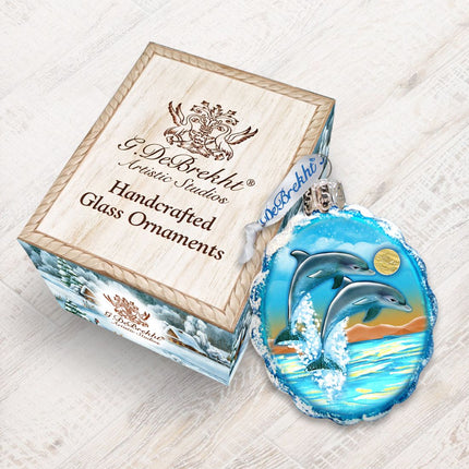 Flower Dolphins Mercury Glass Ornament by G. DeBrekht - Coastal Holiday Decor - 777373-2