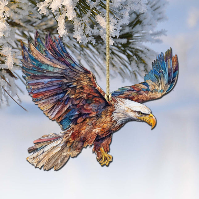 Flying Bald Eagle Wooden Ornaments by G.Debrekht - Wildlife Holiday Decor - 8710101-3-0