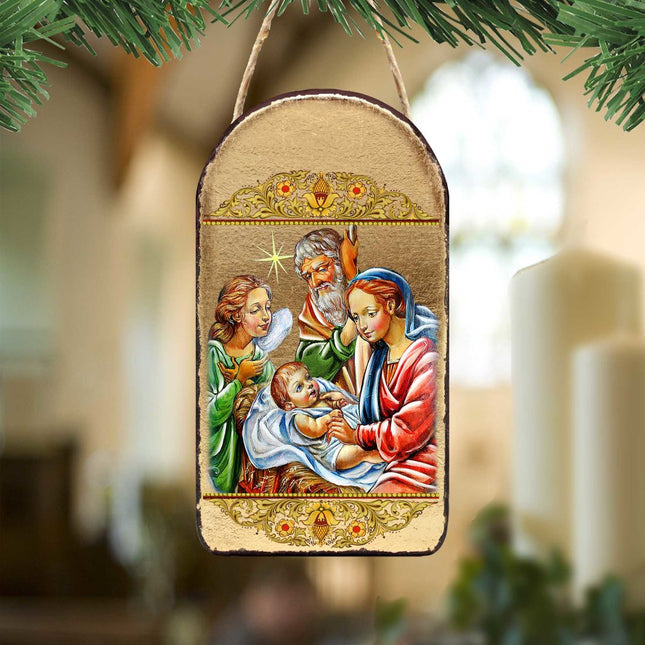 Nativity with Angel Religious Christian Sacred Icon Ornament - Inspirational Icon Decor - 87049-0