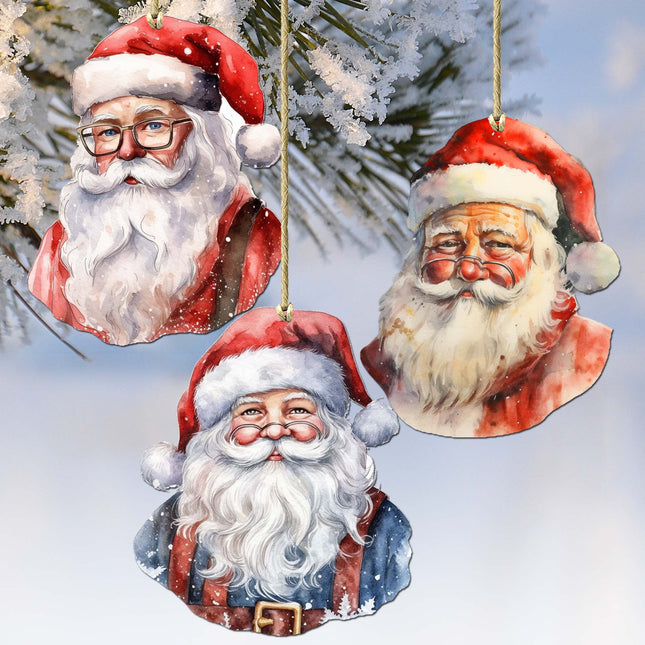 Jolly Santa Faces Decorative Wooden Ornaments Set of 3 by G. Debrekht - Christmas Decor - 8091045-S3-0