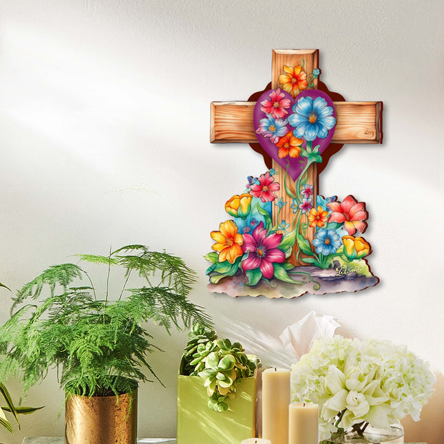 Easter Floral Wooden Cross by G. Debrekht - Easter Spring Decor - 88166-0