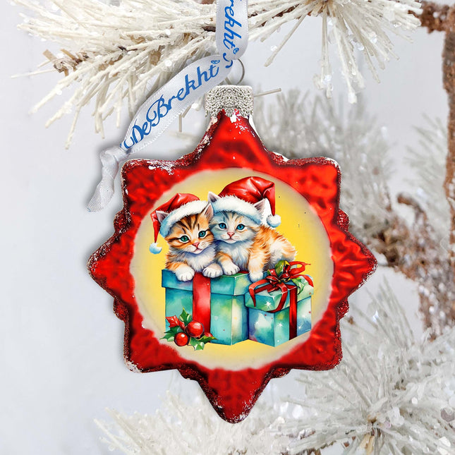 Holiday Ornaments - Kittens and Gifts Keepsake Glass Ornaments by G. Debrekht - Christmas Decor - 777402-0