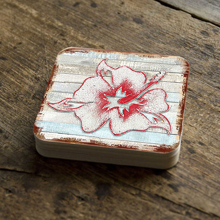 Hibiscus Flower Wooden Cork Coasters Gift Set of 4 by Nature Wonders - Nature Wildlife Decor  - 8198421-9C-S4-2