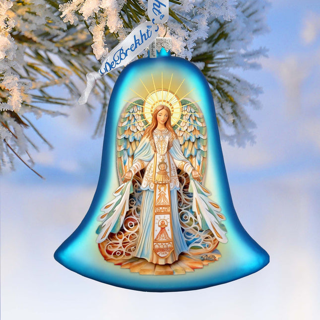 Light-bearing Angel Bell Glass Ornament by G. Debrekht - Nativity Holiday Decor - 752-041-0