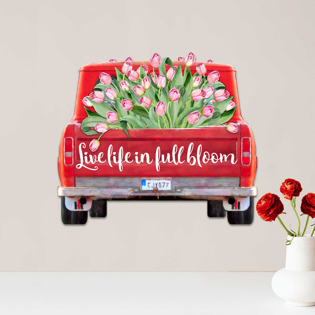 Blooming Love Truck Wooden Door Hanger Wall by G. DeBrekht - Love Family Kids Decor - 8191165H-0