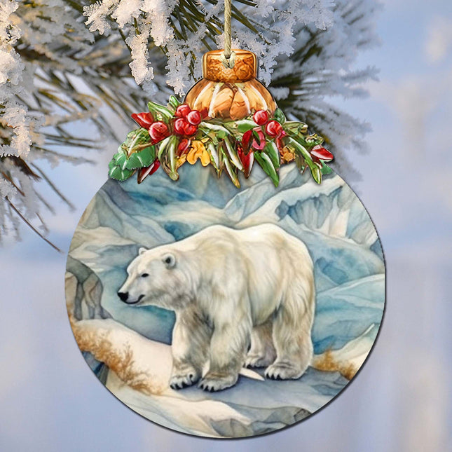 Arctic Glacier Polar Bear Wooden Ornaments by G.Debrekht - Wildlife Holiday Decor - 870021-0