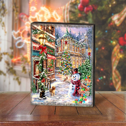 Christmas Lane Wooden Wall Art by D. Gelsinger - Christmas Santa Snowman Decor - 95674B-DG-4