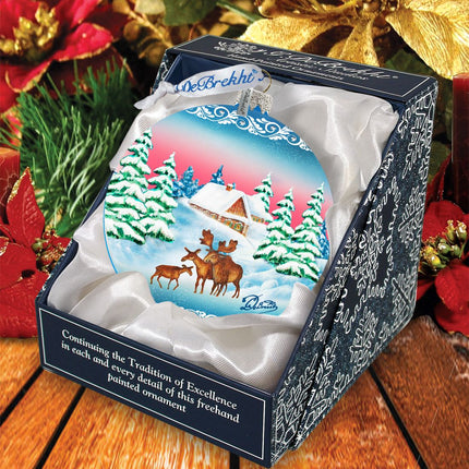 Winter Moose Family Ball Glass Ornament by G. DeBrekht - Wildlife Holiday Decor - 73115-3