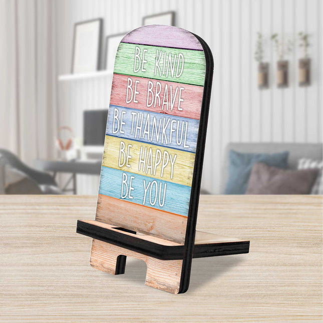 Be Kind, Be Braveƒ??. Cell Phone Stand Family Decor Wood Mobile Tablet Holder Charging Station Organizer - 892070-0