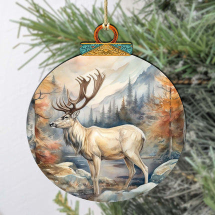 Elk in Alaskan Heights Wooden Ornaments by G.Debrekht - Wildlife Holiday Decor - 870056-1