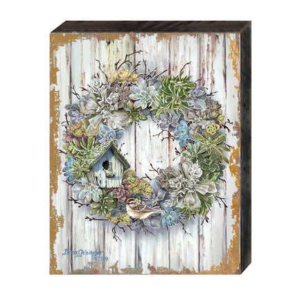 Succulent Wreath Wooden Wall Art by D. Gelsinger - Easter Spring Decor - 95610B04-1