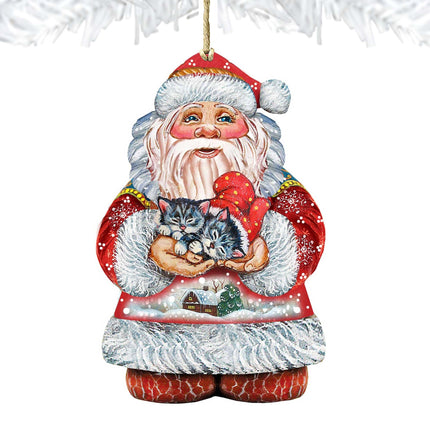 Kitten Holiday Santa Wooden Ornaments by G. DeBrekht - Christmas Santa Snowman Decor - 8117808-4