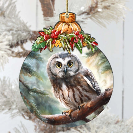 Alaskan Boreal Owl Wooden Ornaments by G.Debrekht - Wildlife Holiday Decor - 870022-2