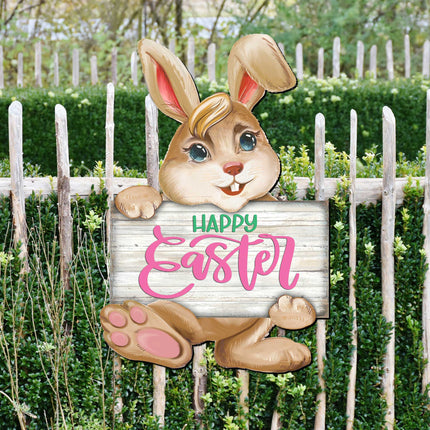 Happy Easter Bunny Wooden Door Hanger by G. DeBrekht - Easter Spring Decor - 815433-1H-1