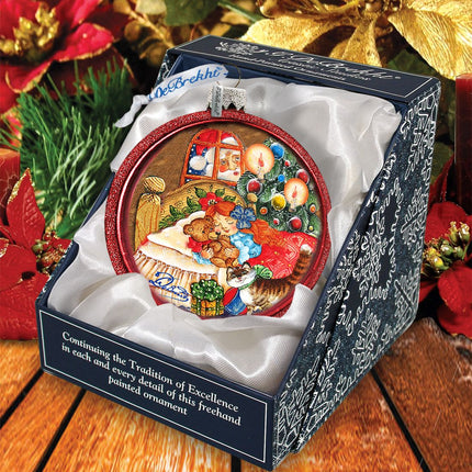 Christmas Night Glass Ornament by G. DeBrekht - Christmas Santa Snowman Decor - 764-016-3