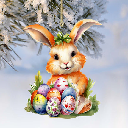 Bunny with Eggs Wooden Ornaments by G. DeBrekht Easter Spring Decor - 8652772-2