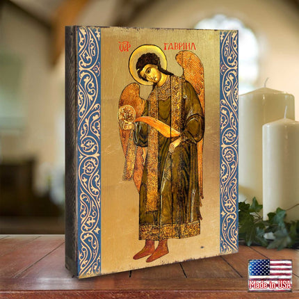 Saint Gabriel the Archangel Wooden Gold Plated Religious Christian Sacred Icon - Inspirational Icon Decor - 85041-1