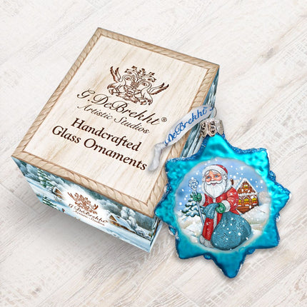 Santa With Blue Bag Mercury Glass Ornament by G. DeBrekht - Christmas Santa Snowman Decor - 777385-2