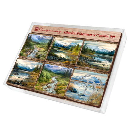 Mountain River Wooden Cork Placemat and Coasters Gift Set of 7 by Nature Wonders Nature Wildlife Decor  - 85407C-S7-4