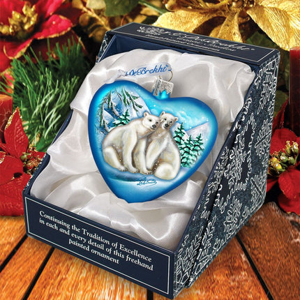 Polar Bear Love Heart Glass Ornament by G. DeBrekht - Wildlife Holiday Decor - 744-021-3