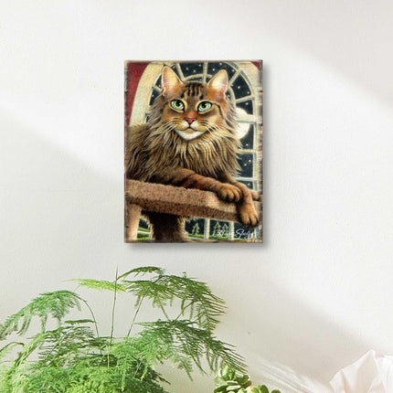 Cat at the Window Arch Wooden Wall Art by Laura Seeley - Pets Dog and Cats Decor - 8512114B-3