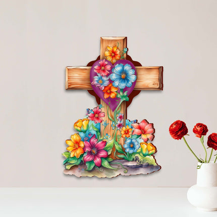 Easter Floral Wooden Cross by G. Debrekht - Easter Spring Decor - 88166-4
