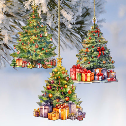 Christmas Tree Decorative Wooden Ornaments Set of 3 by G. Debrekht - Christmas Decor - 8091044-S3-0