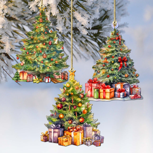 Christmas Tree Decorative Wooden Ornaments Set of 3 by G. Debrekht - Christmas Decor - 8091044-S3-0