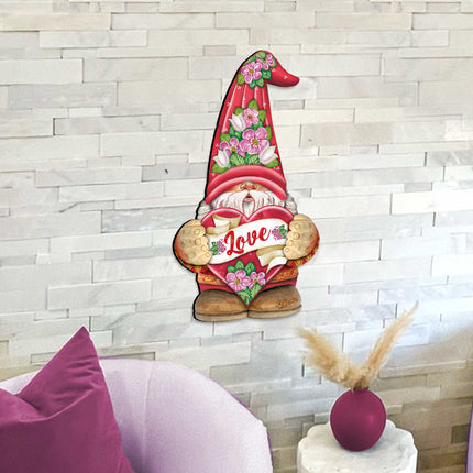 Love Gnome Wooden Door Hanger Wall Art by G. DeBrekht - Love Family Kids Decor - 8611018H-2